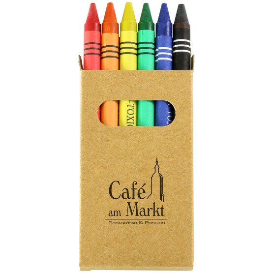 Wachsmalstifte 6-teilig Stifte in Öko-Box für Kinder mit 1-farbigem Druck